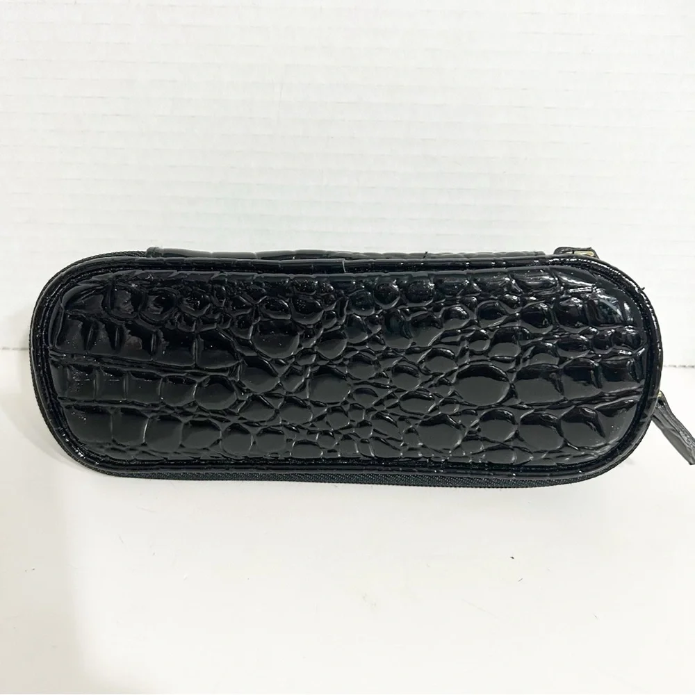 Unbranded Faux Patent Leather Alligator Emboss Zip Make-Up Bag Zip Bottom Pocket